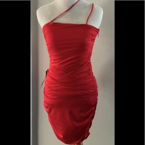 BEBE One Shoulder Ruched Mini Dress XS